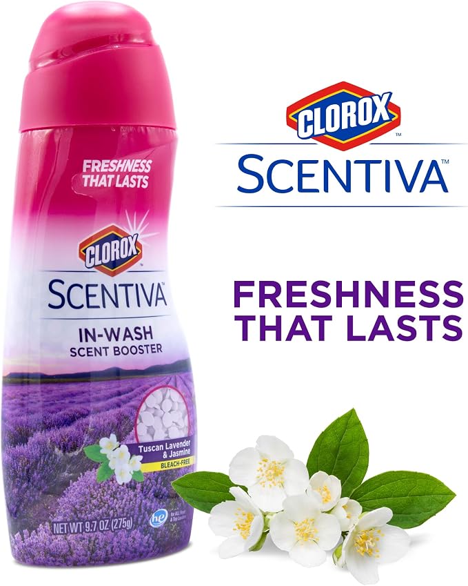 Clorox Scentiva Scent Booster Beads Laundry Freshener, Tuscan Lavender and Jasmine - In-Wash Fragrance Booster for Clothes, Towels, and Linens, Odor Eliminator, Long-Lasting Fresh Scent, 9.7 Oz