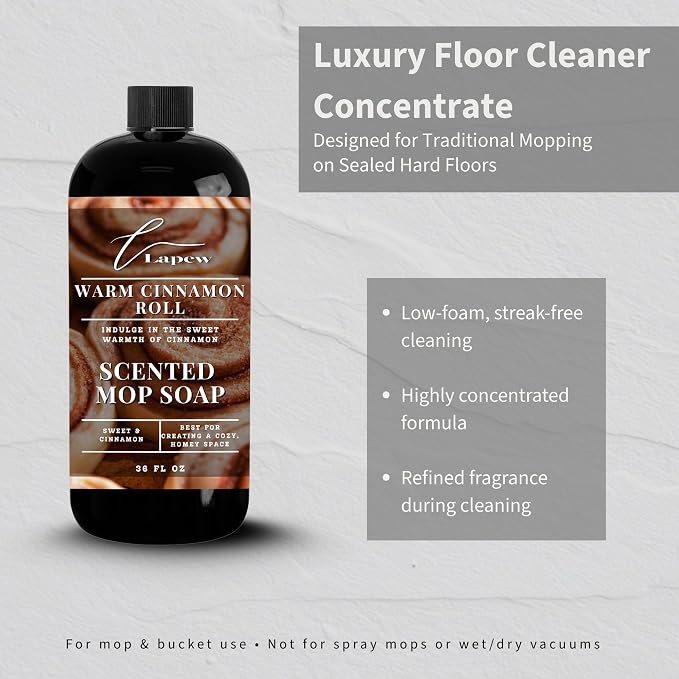 Lapew Warm Cinnamon Roll Scented Mop Soap - Luxury Floor Cleaner Concentrate for Mopping Tile, Laminate, Vinyl & Hardwood | Streak-Free, Low-Foam | 36 oz