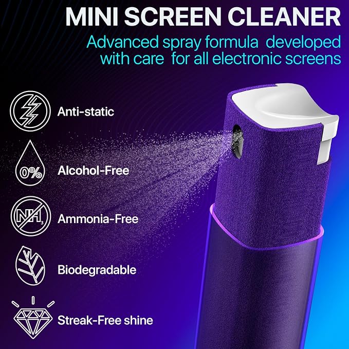 IO CLEAN Mini Screen Cleaner Spray – Finger Proof Screen Cleaner for | Smartphones, iPads, MacBooks, Laptops, Car Screens, Touchscreens – 3 in1 Mist Cleaner, Microfiber Cloth and Cover (Rose)