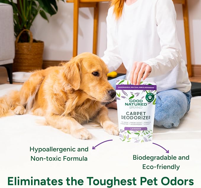 Good Natured Brand | Carpet Deodorizer & Freshener Powder | 31 oz Pet Odor Eliminator for Strong Odor & Pet Urine | Fresh Natural Lavender Scent | Safe for Homes with Pets