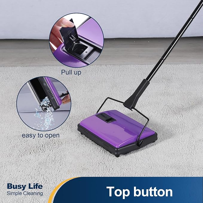 Yocada Carpet Sweeper Cleaner Manual Household Sweeper 1*Extra Brush | for Home Office Low&Undercoat Carpets Rugs Pet Hair Dust Scraps Paper Small Rubbish Cleaning 48.03"