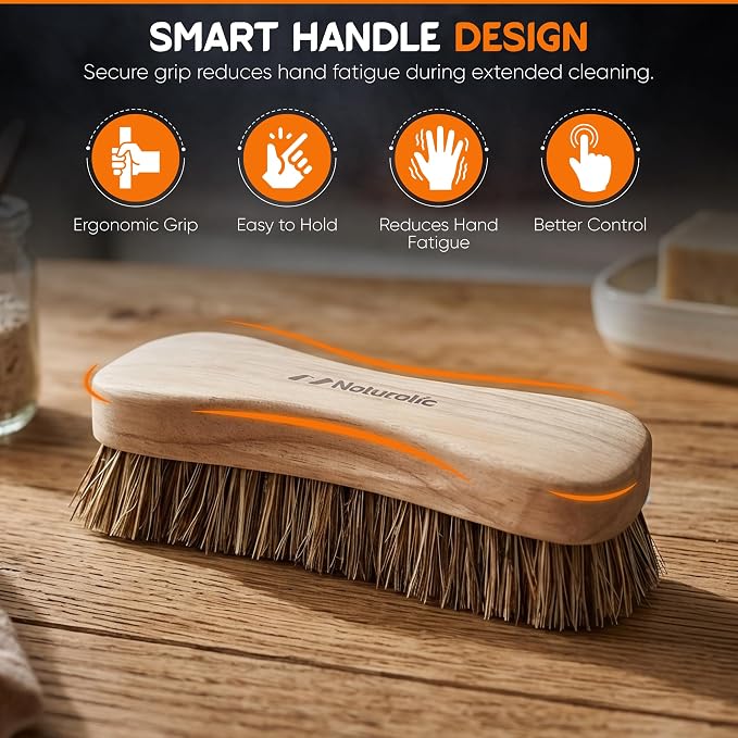 All-Natural Wooden Scrub Brush Set | Wooden Handle | Palmyra Bristle Brush for Cleaning | Eco Friendly Cleaning Products | Scrub Brush Set of 2
