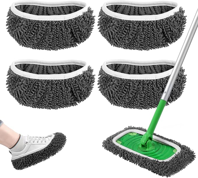 Reusable Wet Pads Refill Compatible with Swiffer Sweeper Mop | Dry Sweeping Cloths & Wet Mopping Cloths for Household Cleaning, Washable Microfiber Mop Pads, 4 Pack (Mop is not Included)