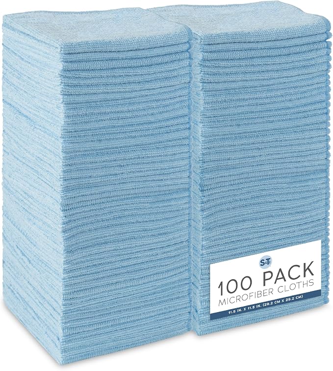 S&T INC. 100 Pack of Microfiber Cleaning Cloth, Bulk Microfiber Towel for Home, Reusable and Lint Free Cloth Towels for Car
