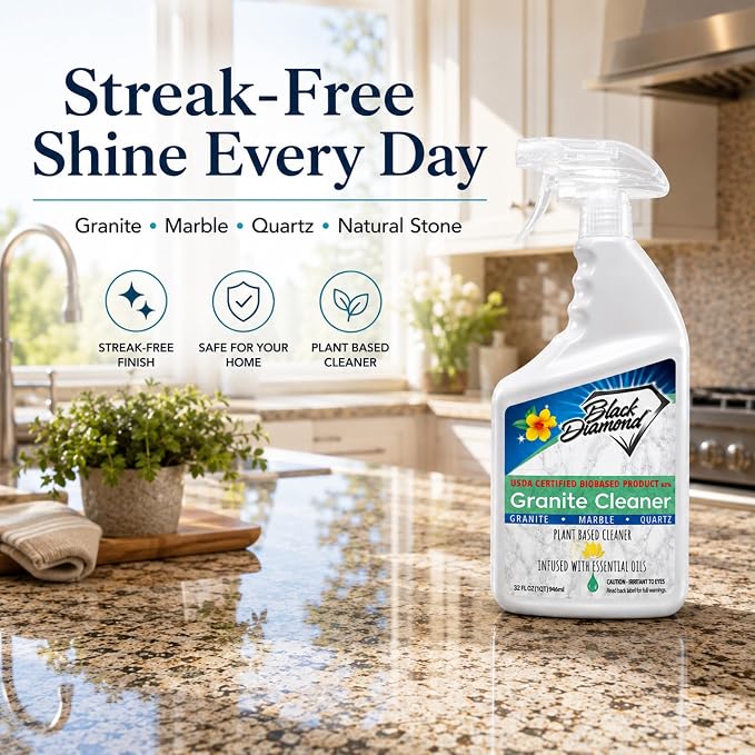 Black Diamond Stoneworks Granite Counter Cleaner: USDA Certified BIOBASED- Safe for Granite and other stone countertops. Safe for food contact formula to keep your countertops looking fresh and clean!