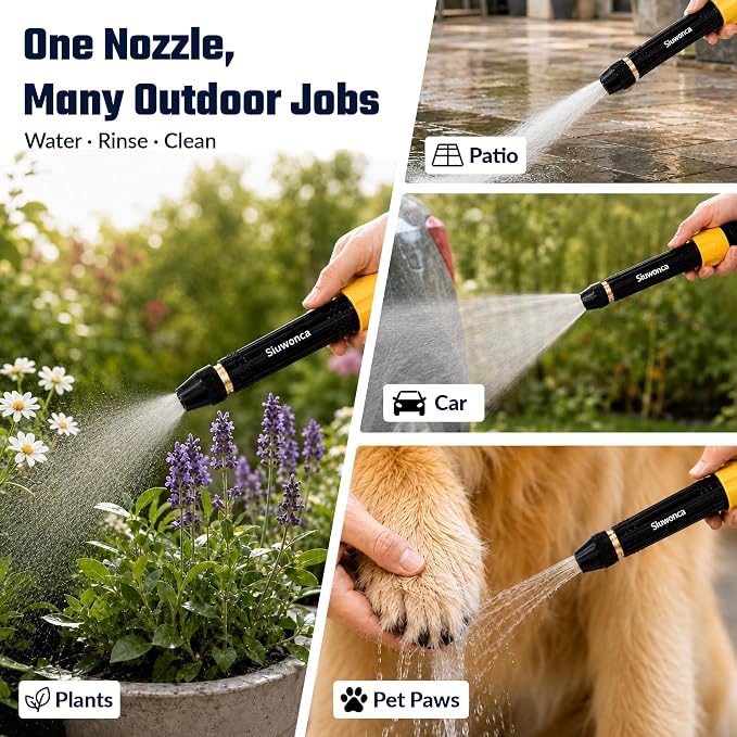 2026 Upgrade High Pressure Hose Nozzle Sprayer for US Garden Hoses | 3-Mode Adjustable, Brass Body, Non-Slip Grip, 3/4" GHT Adapter for Watering Plants and Lawn, Car Washing, Patio and Pet