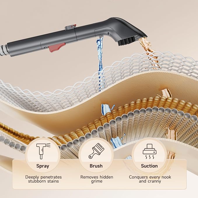 WURESE 17KPa Portable Carpet Cleaner Machine, Spot Shampooer for Couch Sofa | Dual Separate Tanks| Self-Cleaning| Extended Hose| Deep Suction for Couches, Stubborn Pet Stains & Muddy Paw Prints,Silver