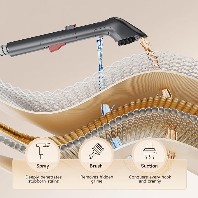 WURESE 17KPa Portable Carpet Cleaner Machine, Spot Shampooer for Couch Sofa | Dual Separate Tanks| Self-Cleaning| Extended Hose| Deep Suction for Couches, Stubborn Pet Stains & Muddy Paw Prints,FogGray