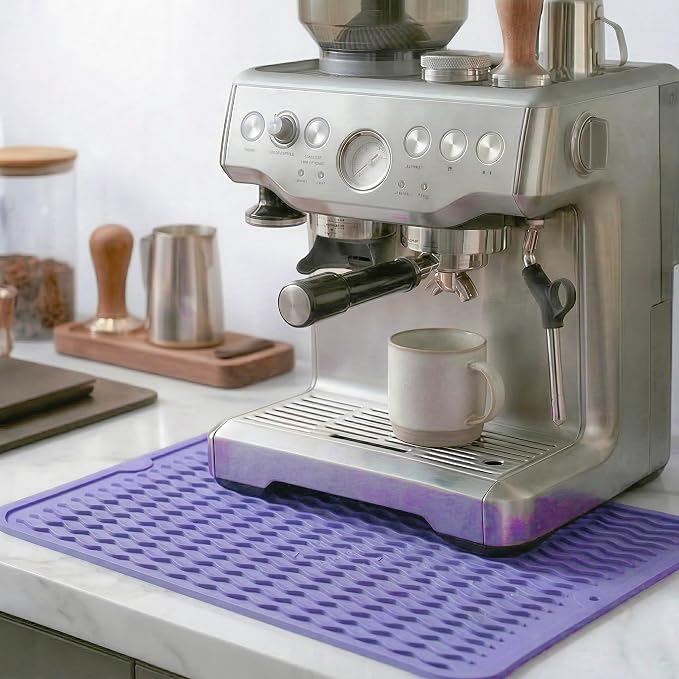 MicoYang Silicone Dish Drying Mat — Quick-Dry Ridges Counter & Sink Pad, Heat-Resistant Trivet to 450°F, Non-Slip & Dishwasher Safe, Roll-Up Storage, 18 Colors & 9 Sizes (Light Purple, 16"×12")