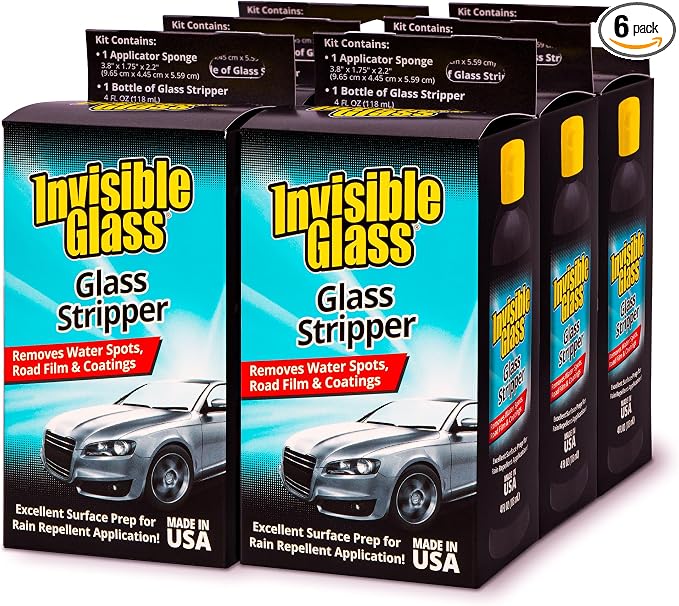 Invisible Glass 91411-6PK Glass Stripper Water Spot Remover Kit – Cerium Oxide Based Auto Glass Polish for Windshields, Hard Water Spots, Road Films & Old Coatings – 4 Fl Oz (Pack of 6)