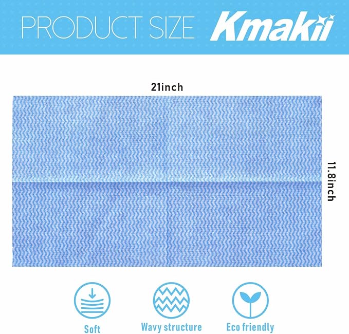 KMAKII Handi Wipe Reusable Cloths - Multi-Purpose Disposable Dish Cloths and Towels, Ultra Absorbent, Fast-Dry, Durable Cleaning Wipes for Kitchen and Home, Blue, 11.8 x 21 inches, Pack of 80