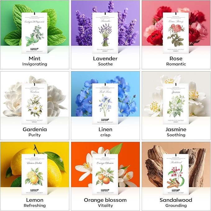 MYARO 12 Pack Fresh Linen Scented Sachets, Closet Deodorizer Car Freshener | Long-Lasting Sachet Bag, Odor Eliminator for Closet, Drawer, Bathroom, Clothes, Fabric Refresher, Home Fragrance Gift Set