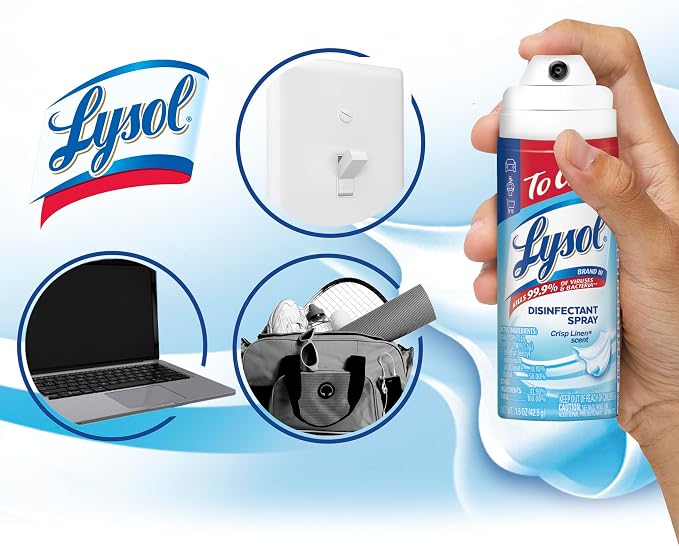 Lysol To Go Disinfectant Spray, Travel Size Sanitizing, For On-the-Go Disinfecting and Deodorizing, Crisp Linen, 1.5 Fl. Oz (Pack of 4)
