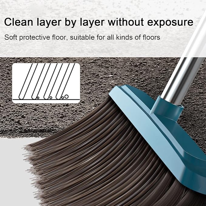 42.7'' Broom with Dustpan Combo Set, House Warming Gifts New Home, Dust pan and Broom Set, Long Handle Broom with Stand Up Dustpan Combo Set for Office Home Kitchen Lobby Floor Use (Green)