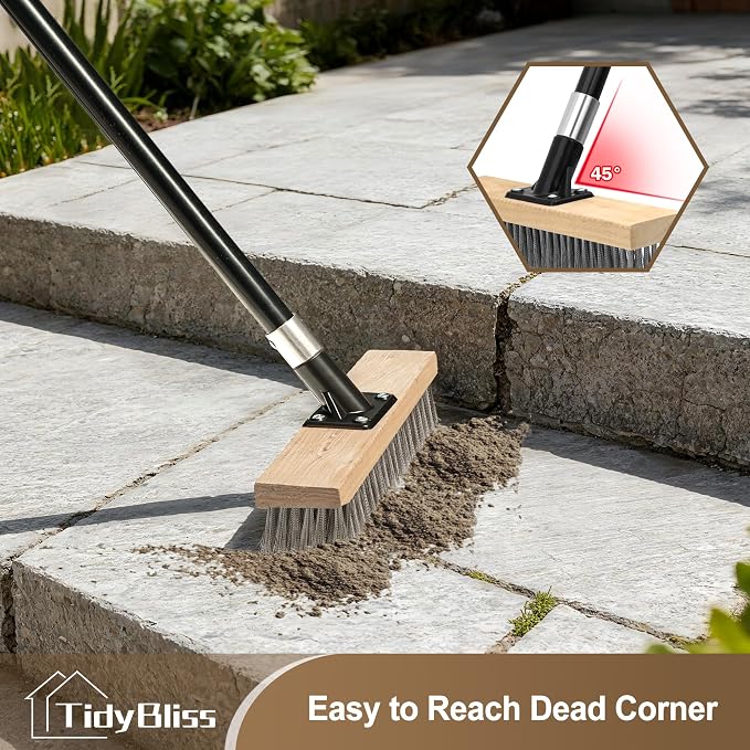 TidyBliss Stainless Steel Wire Scrub Brush with Long Handle, Heavy Duty Stiff Metal Broom Scrubber, Outdoor Moss Removal for Concrete Floor, Deck, Garden, Patio, Roof, Brick, Garage, Swimming Pool