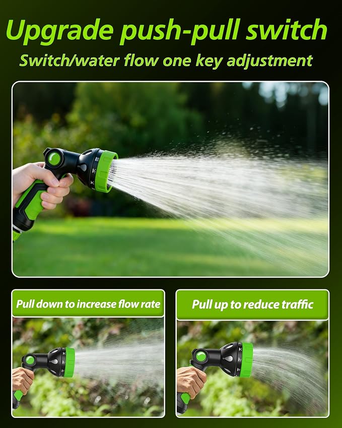 Hose Sprayer Nozzle Heavy Duty - 10 Spray Patterns Garden Hose Nozzle with Adjustable Flow Control for Watering Plants, Washing Cars,Washing Pets, Thumb Control (Green)