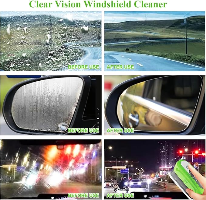 2026 Upgrade Clear Vision Windshield Cleaner with Car Window Cleaner,Automotive Oil Film Cleaning Brush for Car Windows,Clear Vision Glass Cleaner Tool for All Glass Surfaces,Reusable & Streak-Free