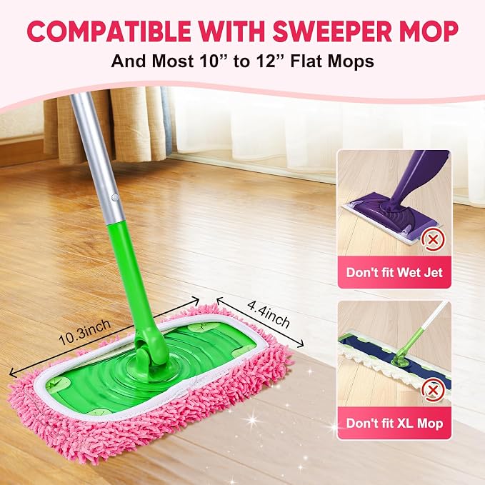 6-Pack Reusable Microfiber Mop Pads Compatible with Swiffer Sweeper, Dry & Wet Sweeping Cloths - Washable Wet Pads Refill for Multi-Surface/Hardwood Floor Cleaning -Pink