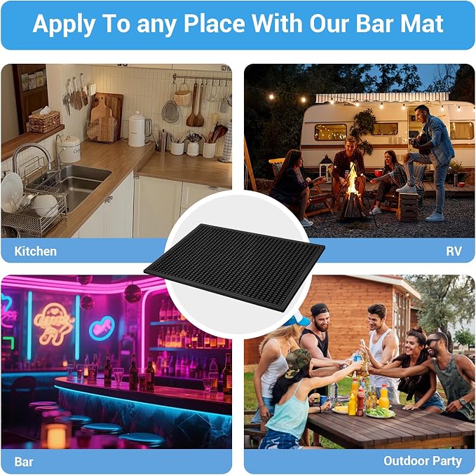 ZJWZLG Bar Mat - Premium 18"X12" Rubber Bar Mats for Countertop, Non-slip Dish Drying Pad & Bartender Mat with for Fast Drying, Ideal Bar Tools for Home Bar, Cocktail Set, And Kitchen Use(Black)