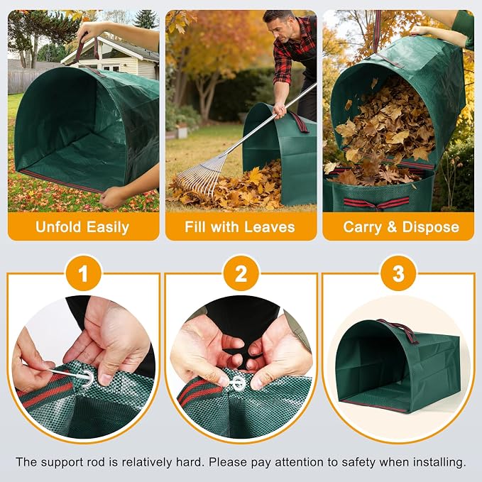 Reusable Yard Waste Bags, Waterproof, Heavy-Duty, Collapsible,2-Pack 53-Gal | Lightweight Leaf Collection Bags , Reinforced Handles, Ideal for Leaves, Grass Clippings & Garden Debris