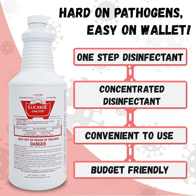 Lucasol One Step Disinfectant, 1 Quart (32 Ounce), All Purpose Cleaner Spray For Hospitals, Barber Supplies, Household Essentials, School, Salons, Household Cleaning And More