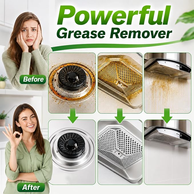 New Upgrade Kitchen Spray Cleaner, Effective Multi-Purpose Heavy Duty Grill Cleaner Foam for Stubborn Grease, Cooktop Degreaser, Professional Grease Remover Cleaning Spray for Oven, Range Hood, Sink