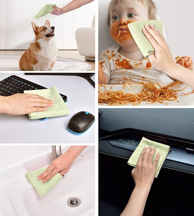 KitchLife Microfiber Cleaning Cloth Roll - Tear-Away Reusable Microfiber Paper Towels, Lint-Free, Washable, 20 Sheets for Kitchen, Car, Dishes, and Sensitive Surfaces (Light Green)
