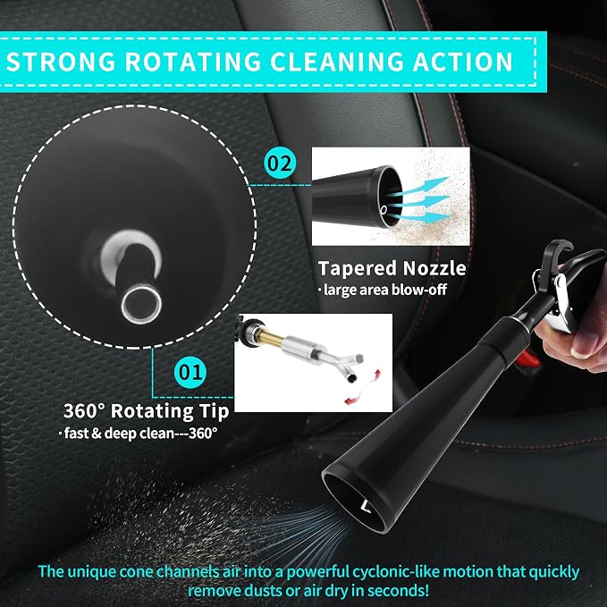 GOCCIDA Car Dry Cleaning Gun Tornado Air Blow Gun | Car Detailing Kit Interior Cleaner,Car Detailing Tools for Car Quickly Blasts Dirt and Dust with Nozzle and Dusting Brush