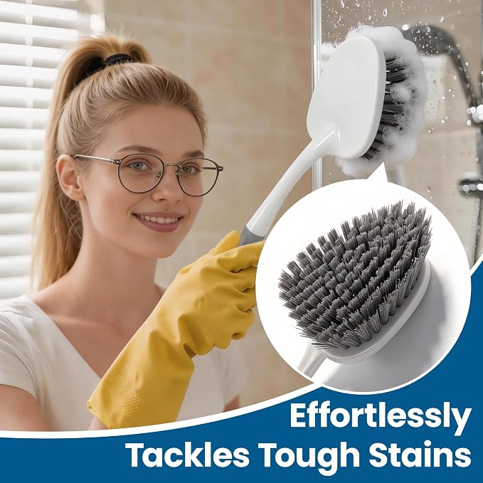 3 Pack Hard Bristle Scrub Brush Set, Heavy Duty Cleaning Brushes with Ergonomic Handle, Specifically Designed for Bathroom, Shower, Bathtub, Tub, Carpet, Floor, Grout, Tile