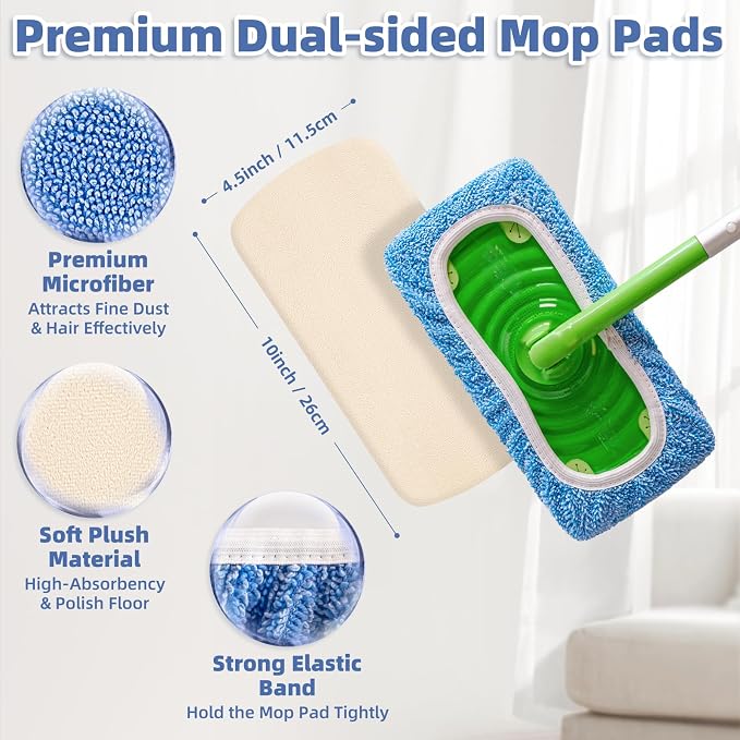 3 Pack Reusable Double-Sided Mopping Pads Compatible with Swiffer Sweeper Mop, Washable Wet & Dry Mopping Sweeping Cloth for Multi-Surface Cleaning, Dual-Sided Pad Refills (Not Include MOP)