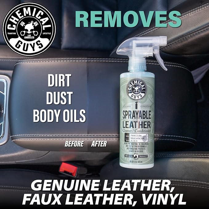 Chemical Guys SPI_103_1602 Sprayable Leather Cleaner and Conditioner in One for Car Interiors, Apparel, and More (Works on Natural, Synthetic, Pleather, and More) Leather Scent, (2 Pack) 16 fl oz | One-step spray cleans and nourishes leather, vinyl and...