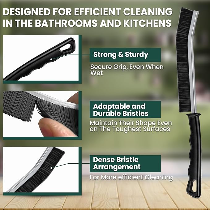 Crevice Cleaning Brush Set – 3Pcs Hard Bristle Cleaning Tools (2 Black & 1 White) for Grout, Tile Floors, Gaps & Narrow Spaces – Small Grout Scrub Brush for Bathroom, Shower, Window Tracks, Kitchen