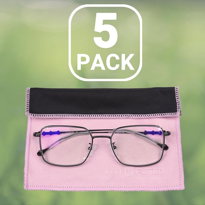 Eco-Fused Microfiber Cleaning Cloths Double-Sided - 5 Pack - 6.6 x 6.2 inch - Microfiber and Suede Cloth for Smartphones, LCD TV, Tablets, Laptop Screens, Camera Lenses (Pink)