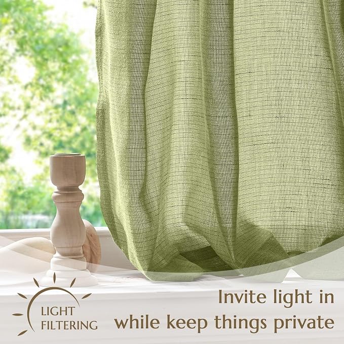jinchan Linen Pinch Pleated Back Tab Tier Curtains, 26x24, 2 Panels, Green | Light filtering,small window treatment,cafe curtains,machine washable,farmhouse,kitchen,bathrooms,laundry
