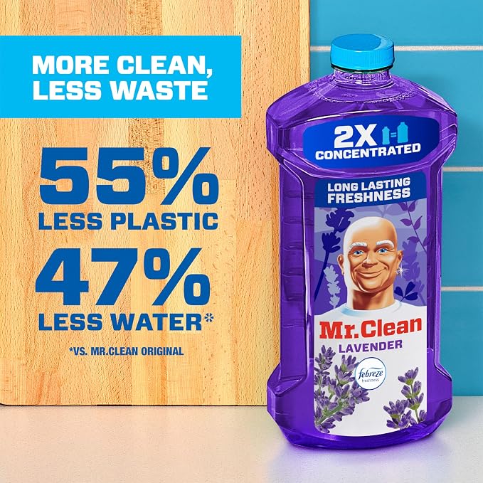 Mr. Clean All Purpose Cleaner, Floor Cleaner for Mopping Home, Bathroom, & Kitchen, Cleaning Liquid for Mop & Bucket, Cleaning Supplies, Multi-Surface Dilutable, Lavender, 41oz