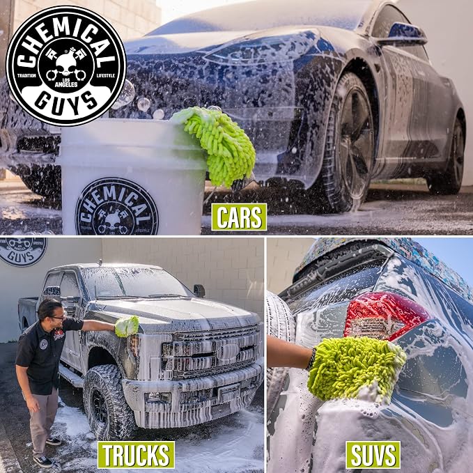 Chemical Guys, Chenille Microfiber Wash Mitt for Cars, Lime Green, Single | Ultra-soft chenille noodles hold thick suds and trap grit, gentle on paint, glass and chrome, machine washable
