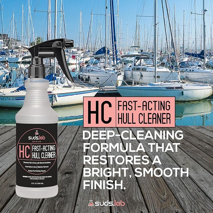 Suds Lab Marine HC Fast-Acting Hull Cleaner, Rust & Scum Waterline Remover, Pre-Polishing Boat Cleaner, 32 oz.
