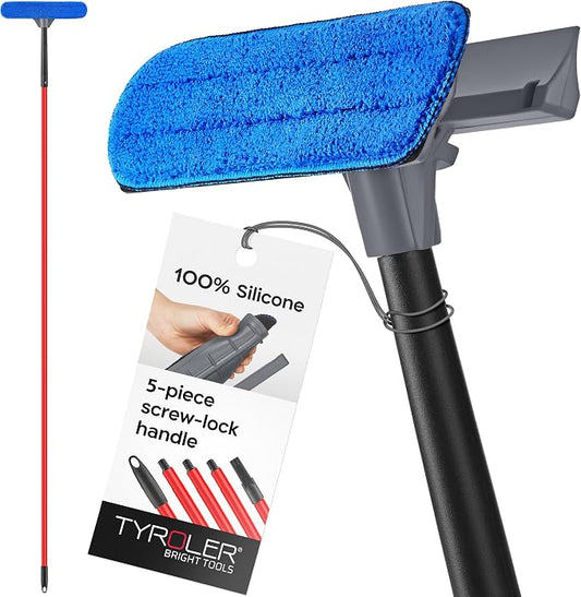 Tyroler Window Washing Kit with Extension Pole 12"-80", 100% Silicone Head | | 5-Part Window Squeegee with Extension Pole | Professional Windows Squeegee for Home & High Glass | Window Cleaner Tool