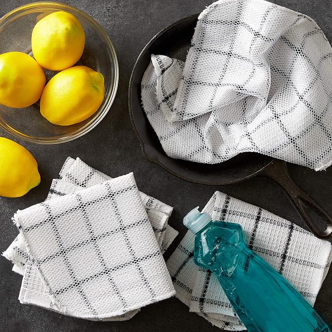 DII Scrubber Dishcloths Collection Windowpane Dishrag Set, 12x12, White/Black Stripe, 6 Piece