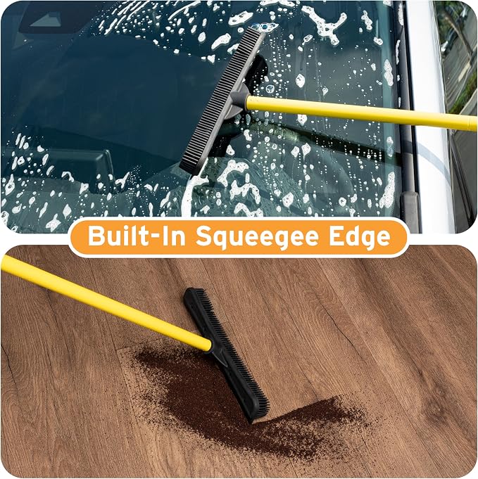 FURemover Pet Hair Removal Rubber Broom, 61" Telescopic Handle | Multi-Surface Rubber Broom with Built in Squeegee Edge, Sweeps up Fur, Hair, and Debris on Tile, Wood, Vinyl, and Carpet
