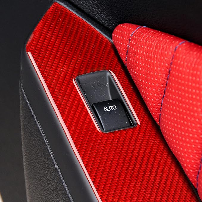 Real Carbon Fiber Trim for Ford Mustang Accessories | for 2009 2010 2011 2012 2013 2014 Window Lift Panel Cover Interior Thick Overlay Decal 3PCs