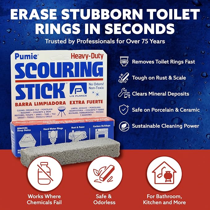 PUMIE Scouring Stick 2 Pack, Toilet Bowl Ring Remover, Heavy Duty Extra Strong Pumice Cleaning Bar, Pumice Stone for Cleaning Toilet Rings, Bathroom & Kitchen Stains by USPumice