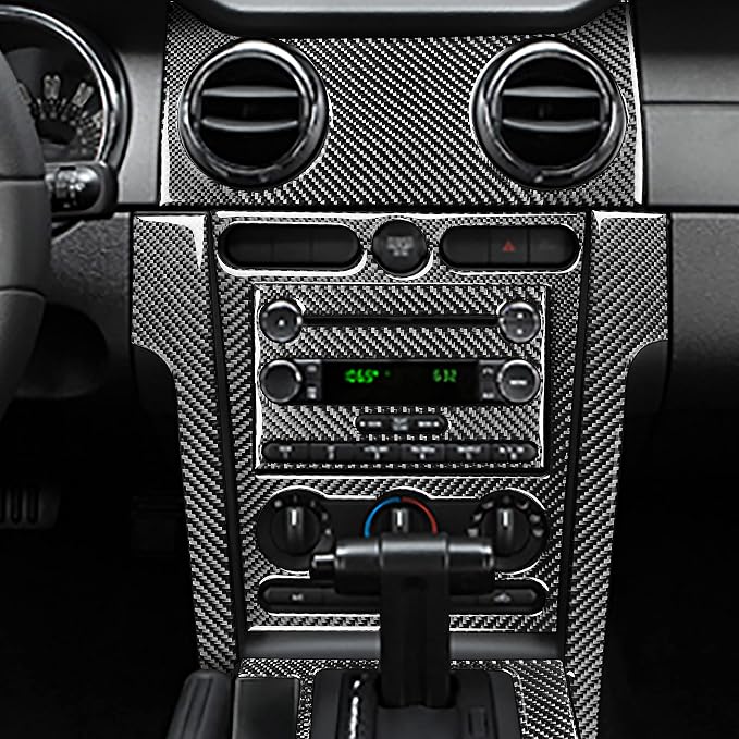 Real Carbon Fiber Trim for Ford Mustang GT Shelby Accessories | for 2005 2006 2007 2008 2009，Central Console Instrument Panel Gear Shift Cover，Thick Overlay Sticker Decal，12PCs