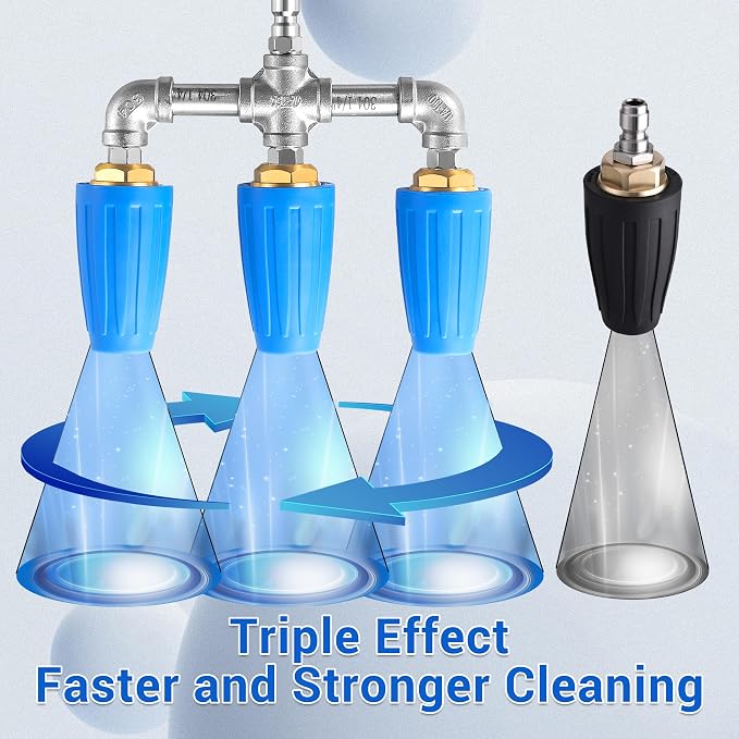 Triple Turbo Nozzle Pressure Washer, 1/4" Quick Connector, 4000 PSI | 360° Rotating Turbo Nozzle, 2.0 Orifice 3-in-1 Turbo Nozzle
