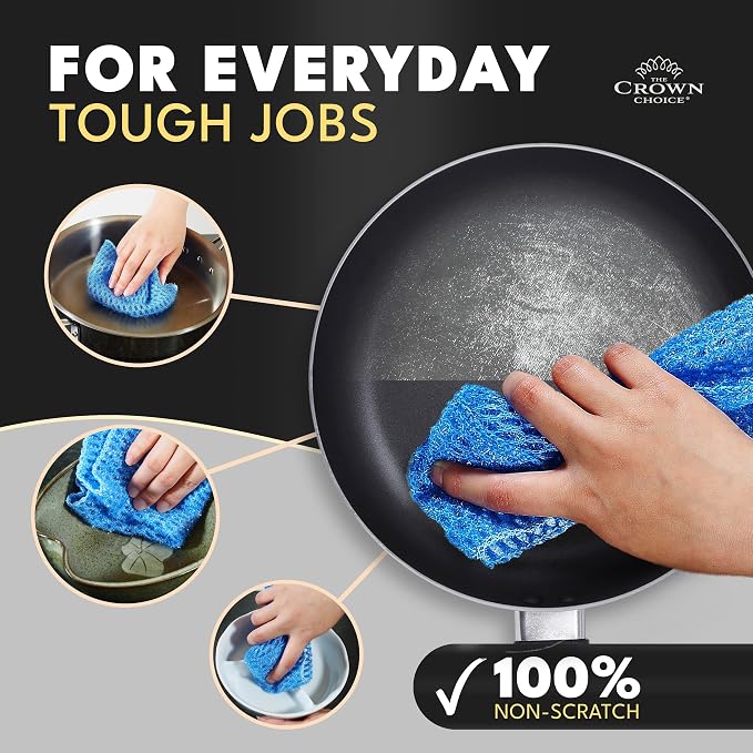 Non Scratch Dish Scrubbers for Cleaning Dishes (12 PK) - Reusable Kitchen Sponge - Replace Dish Sponges for Washing Dishes - Best Household Scrubbing Pad & Alternative Dishwashing Scrub Pads Supplies