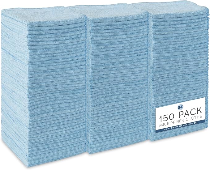S&T INC. 150 Pack of Microfiber Cleaning Cloth, Bulk Microfiber Towel for Home, Reusable and Lint Free Cloth Towels for Car