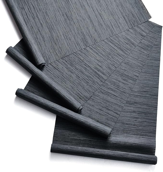 Replacement Fabric Panels for Sliding Glass Door (4-Pack, 23"x96"), Fabric Only, Natural Woven Blind Slats, Trimmable, Sheer, Track & Bottom Rail Not Included,Charcoal Black