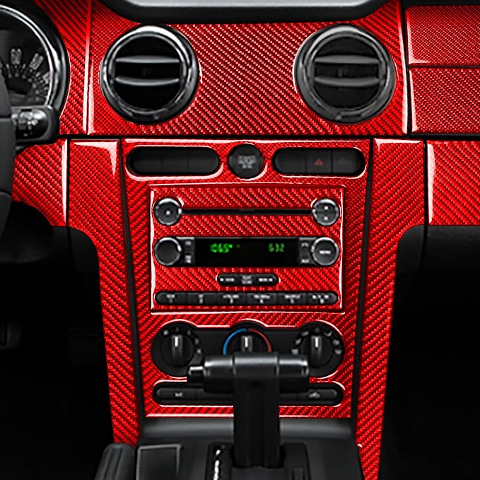 Red Real Carbon Fiber Trim for Ford Mustang Accessories | for GT Shelby 2005 2006 2007 2008 2009 Gear Shift Box Panel Interior Thick Overlay Decal 4PCs