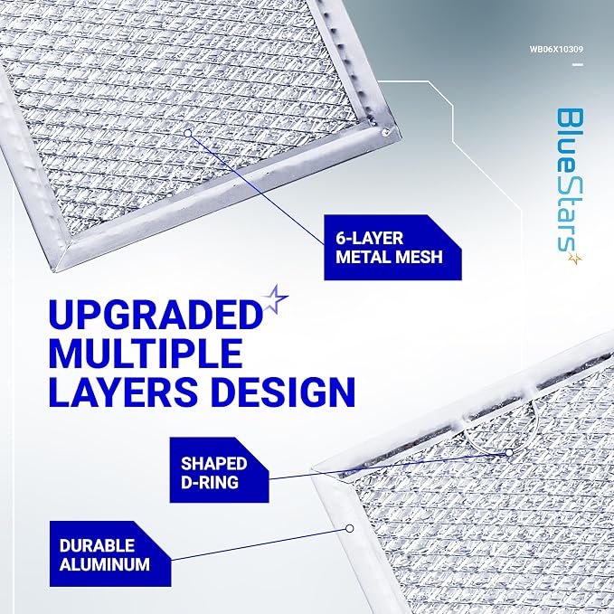 BlueStars WB06X10309 WB06X10359 Microwave Grease Filter Replacement 7.64 x 5.12 - Compatible with G.E LG Kenmore Over-the-range Vent Hood Microwaves - 3 Packs