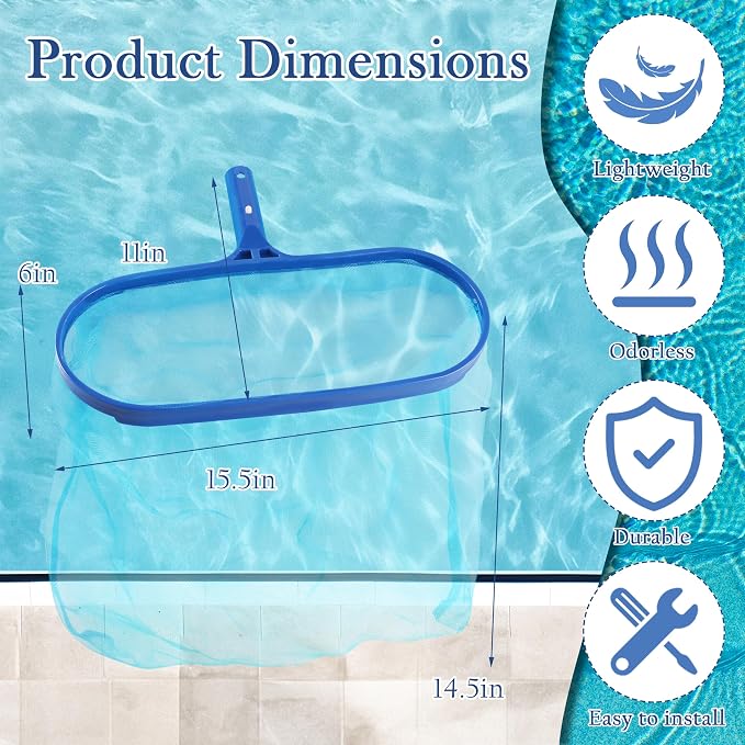 Sunnyglade Swimming Pool Cleaner Supplies/Professional Heavy Duty Pool Leaf Rake Fine Mesh Frame Net/Cleaning Leaf Skim Net (15.5x11in)